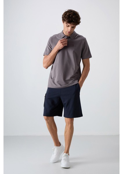 Koyu Gri Pamuklu Kalın Yumuşak Dokulu Standart Fit Basic Polo Yaka Erkek T-Shirt - 88348