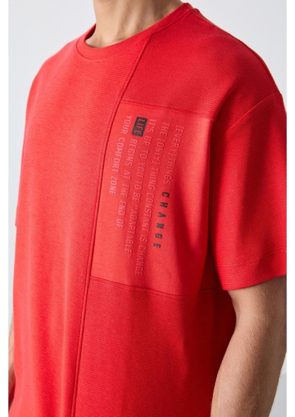 Fiesta Pamuklu Kalın Yüzeyi Dokulu Oversize Fit Baskılı Erkek T-Shirt - 88338