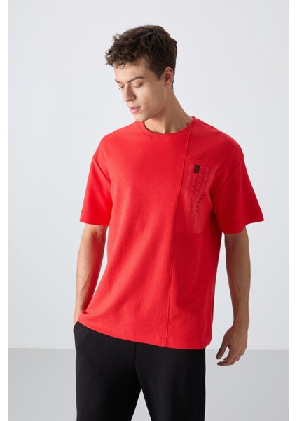 Fiesta Pamuklu Kalın Yüzeyi Dokulu Oversize Fit Baskılı Erkek T-Shirt - 88338
