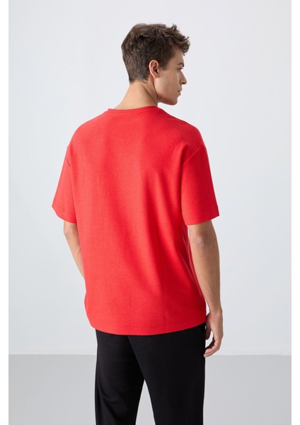 Fiesta Pamuklu Kalın Yüzeyi Dokulu Oversize Fit Baskılı Erkek T-Shirt - 88338