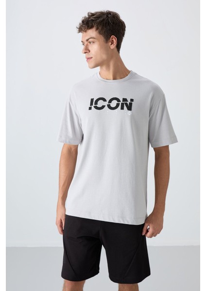 Taş Pamuklu Kalın Yumuşak Dokulu Oversize Fit Baskılı Erkek T-Shirt - 88331