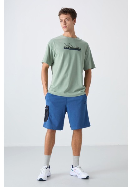 Açık Yeşil Pamuklu Kalın Yumuşak Dokulu Oversize Fit Baskılı Erkek T-Shirt - 88334