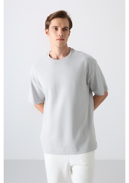 Taş Pamuklu Kalın Yumuşak Dokulu Oversize Fit Baskılı Erkek T-Shirt - 88324