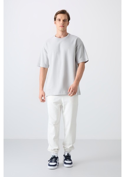 Taş Pamuklu Kalın Yumuşak Dokulu Oversize Fit Baskılı Erkek T-Shirt - 88324