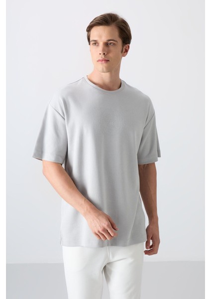 Taş Pamuklu Kalın Yumuşak Dokulu Oversize Fit Baskılı Erkek T-Shirt - 88324
