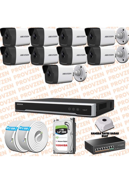 Hıkvısıon 9 Kameralı İp Kamera Seti 1080P Mikrofonlu