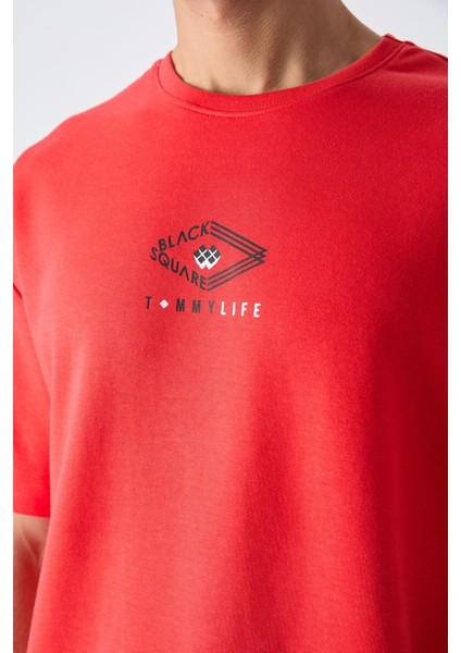Fiesta Pamuklu Kalın Yumuşak Dokulu Oversize Fit Baskılı Erkek T-Shirt - 88325