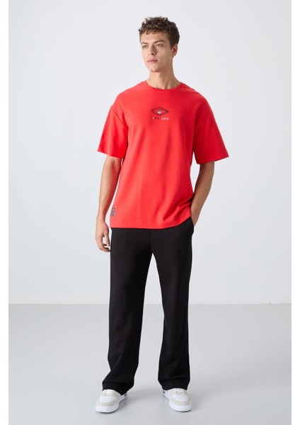 Fiesta Pamuklu Kalın Yumuşak Dokulu Oversize Fit Baskılı Erkek T-Shirt - 88325