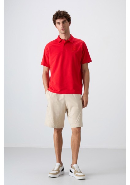 Fiesta Pamuklu Kalın Yumuşak Dokulu Oversize Fit Baskılı Polo Yaka Erkek T-Shirt - 88347