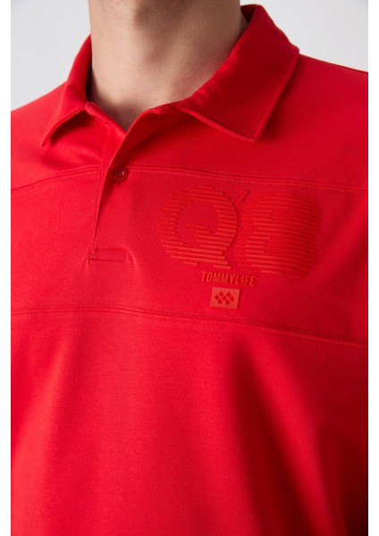 Fiesta Pamuklu Kalın Yumuşak Dokulu Oversize Fit Baskılı Polo Yaka Erkek T-Shirt - 88347