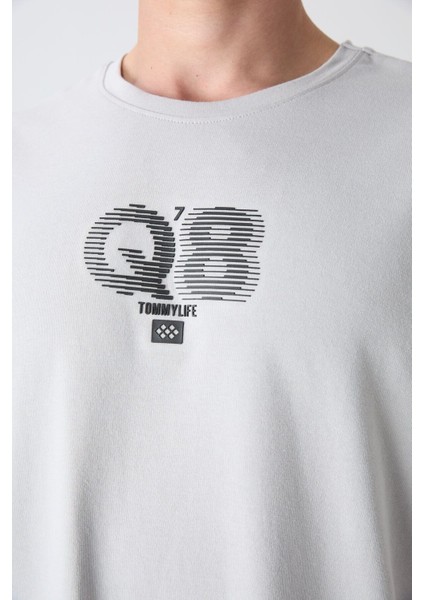 Taş Pamuklu Kalın Yumuşak Dokulu Oversize Fit Baskılı Erkek T-Shirt - 88333