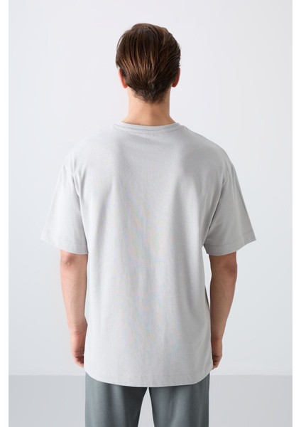 Taş Pamuklu Kalın Yumuşak Dokulu Oversize Fit Baskılı Erkek T-Shirt - 88333