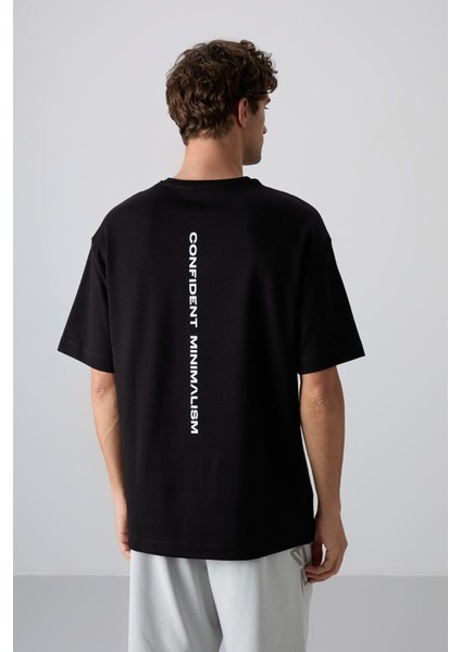 Siyah - Beyaz Pamuklu Kalın Yumuşak Dokulu Oversize Fit Baskılı Erkek T-Shirt - 88321 indirimleri