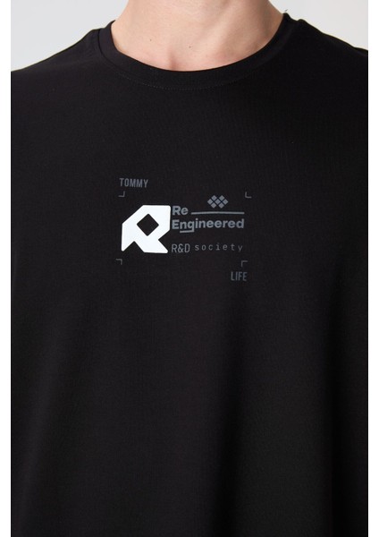 Siyah Pamuklu Kalın Yumuşak Dokulu Oversize Fit Baskılı Erkek T-Shirt - 88350
