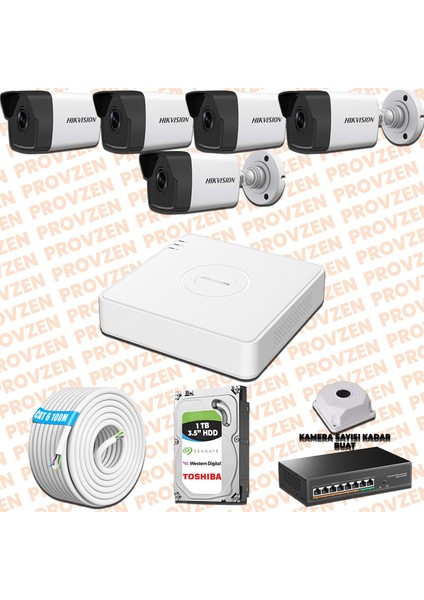 Hıkvısıon 5 Kameralı İp Kamera Seti 1080P Mikrofonlu