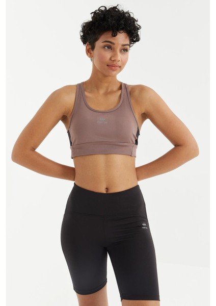 Gül Kurusu Çapraz Sırt Detaylı Slim Fit U Yaka Pedli Kadın Spor Büstiyer - 97121