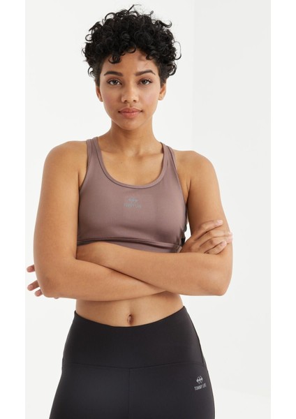 Gül Kurusu Çapraz Sırt Detaylı Slim Fit U Yaka Pedli Kadın Spor Büstiyer - 97121 modelleri