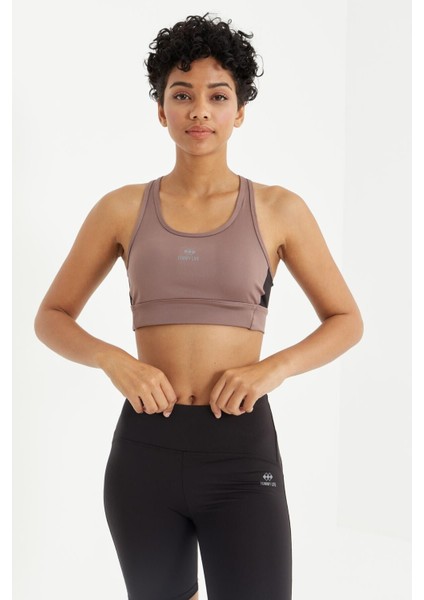 Gül Kurusu Çapraz Sırt Detaylı Slim Fit U Yaka Pedli Kadın Spor Büstiyer - 97121