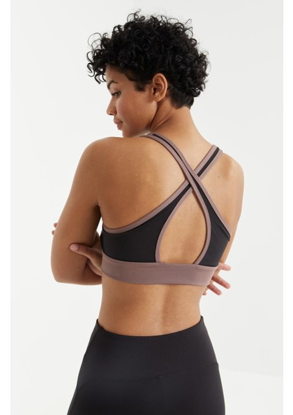 Gül Kurusu Çapraz Sırt Detaylı Slim Fit U Yaka Pedli Kadın Spor Büstiyer - 97121