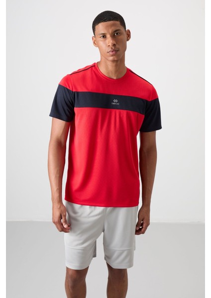 Kırmızı Polyester Nefes Alan Dokulu İnce Esnek Standart Fit Erkek Performans T-Shirt - 88396