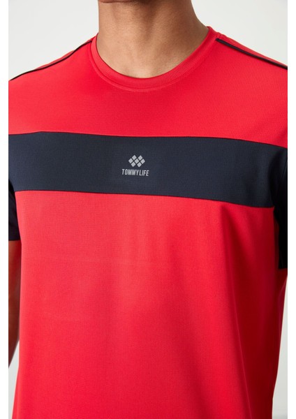 Kırmızı Polyester Nefes Alan Dokulu İnce Esnek Standart Fit Erkek Performans T-Shirt - 88396