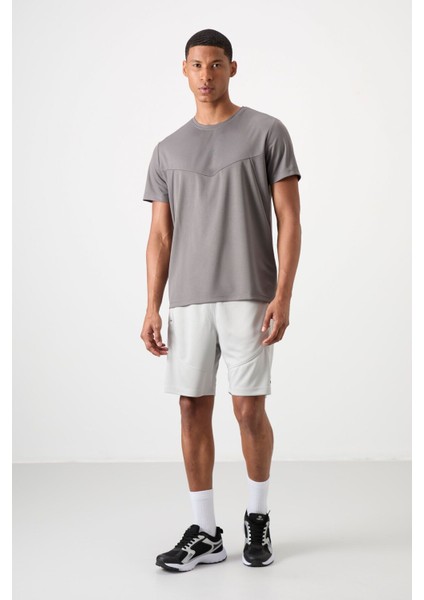Koyu Gri Polyester Nefes Alan Dokulu İnce Esnek Standart Fit Erkek Performans T-Shirt - 88391