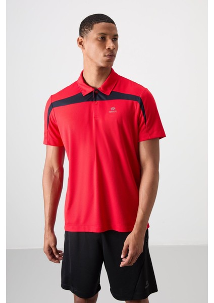 Kırmızı Polyester Nefes Alan Dokulu İnce Esnek Standart Fit Polo Yaka Erkek Performans T-Shirt - 88392