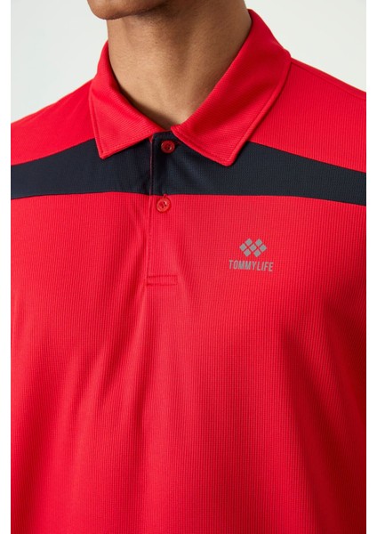 Kırmızı Polyester Nefes Alan Dokulu İnce Esnek Standart Fit Polo Yaka Erkek Performans T-Shirt - 88392 modelleri