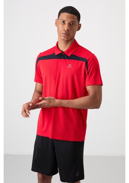 Kırmızı Polyester Nefes Alan Dokulu İnce Esnek Standart Fit Polo Yaka Erkek Performans T-Shirt - 88392 fırsatları