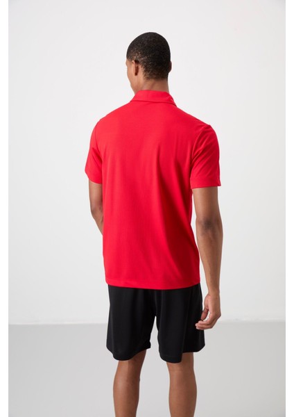 Kırmızı Polyester Nefes Alan Dokulu İnce Esnek Standart Fit Polo Yaka Erkek Performans T-Shirt - 88392 indirimleri