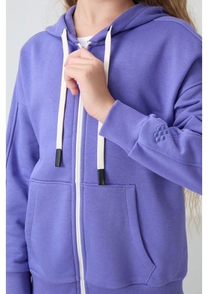 Eflatun Pamuklu Içi Tüylü Yumuşak Dokulu Standart Fit Nakışlı Kız Çocuk sweatshirt - 75149