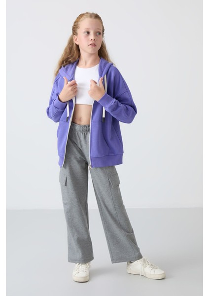 Eflatun Pamuklu Içi Tüylü Yumuşak Dokulu Standart Fit Nakışlı Kız Çocuk sweatshirt - 75149