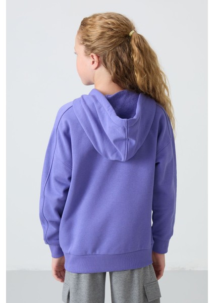 Eflatun Pamuklu Içi Tüylü Yumuşak Dokulu Standart Fit Nakışlı Kız Çocuk sweatshirt - 75149