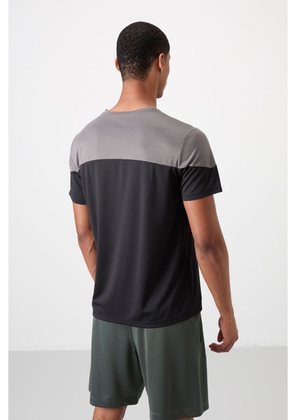 Siyah Polyester Nefes Alan Dokulu İnce Esnek Standart Fit Erkek Performans T-Shirt - 88386