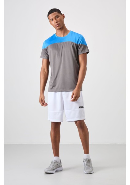 Koyu Gri Polyester Nefes Alan Dokulu İnce Esnek Standart Fit Erkek Performans T-Shirt - 88386
