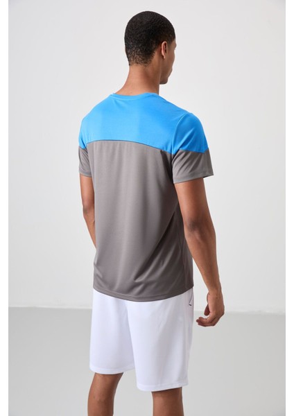 Koyu Gri Polyester Nefes Alan Dokulu İnce Esnek Standart Fit Erkek Performans T-Shirt - 88386