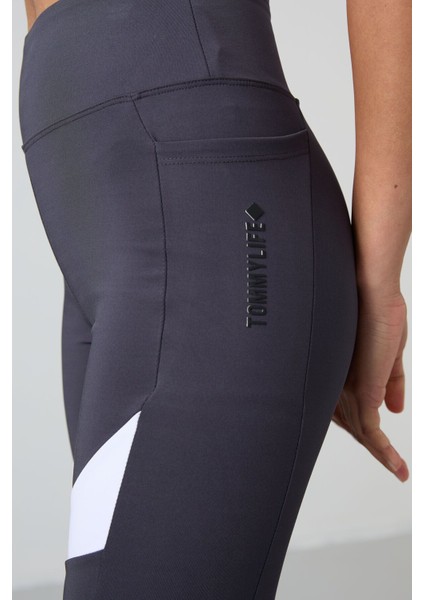 Antrasit Polyester Esnek Standart Fit Performans Kadın Biker Tayt - 91012