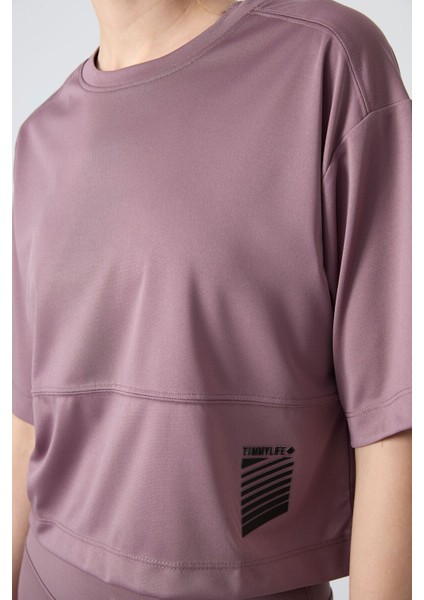 Gül Kurusu Polyester Nefes Alan Dokulu İnce Esnek Oversize Fit Performans Kadın T-Shirt - 97284