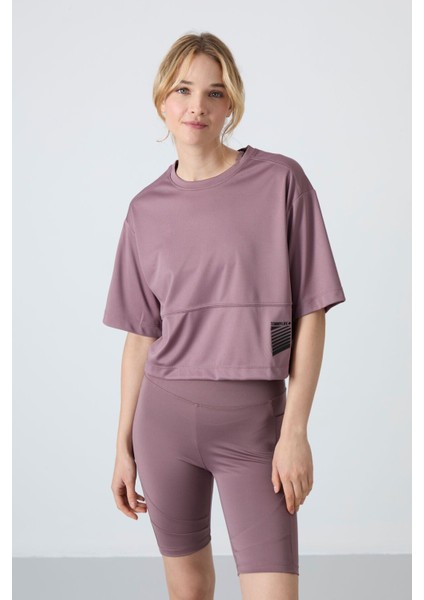 Gül Kurusu Polyester Nefes Alan Dokulu İnce Esnek Oversize Fit Performans Kadın T-Shirt - 97284