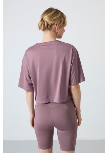 Gül Kurusu Polyester Nefes Alan Dokulu İnce Esnek Oversize Fit Performans Kadın T-Shirt - 97284