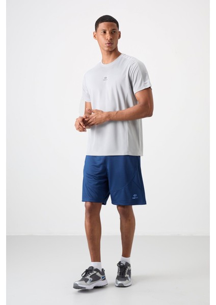 Gri Polyester Nefes Alan Dokulu İnce Esnek Standart Fit Erkek Performans T-Shirt - 88390