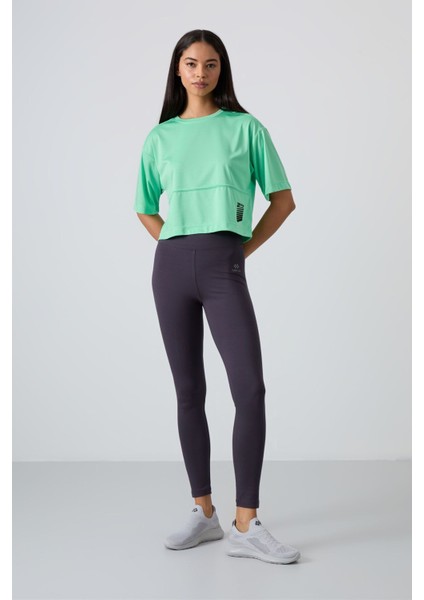 Su Yeşili Polyester Nefes Alan Dokulu İnce Esnek Oversize Fit Performans Kadın T-Shirt - 97284