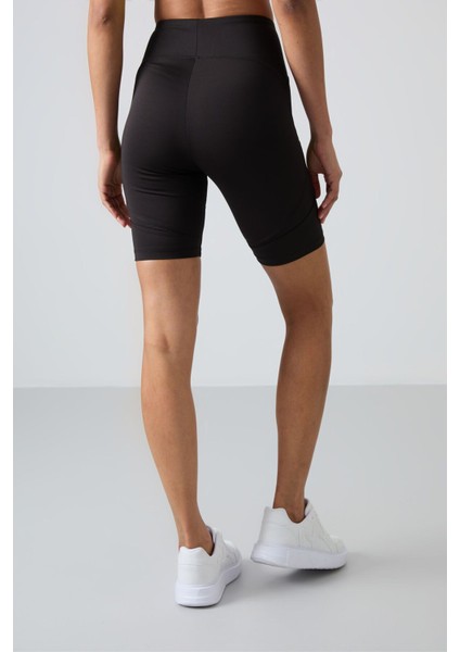Siyah Polyester Esnek Standart Fit Performans Kadın Biker Tayt - 91013