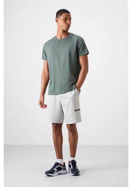 Haki Polyester Nefes Alan Dokulu İnce Esnek Standart Fit Erkek Performans T-Shirt - 88387