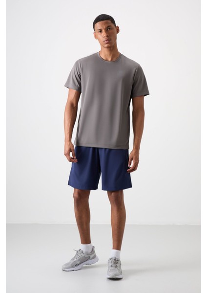 Koyu Gri O Yaka Standart Kalıp Logo Desenli Aktif Spor Erkek T-Shirt - 88255