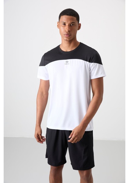Beyaz Polyester Nefes Alan Dokulu İnce Esnek Standart Fit Erkek Performans T-Shirt - 88386