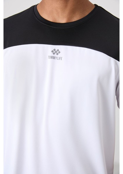 Beyaz Polyester Nefes Alan Dokulu İnce Esnek Standart Fit Erkek Performans T-Shirt - 88386