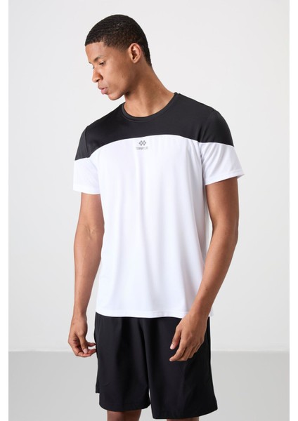 Beyaz Polyester Nefes Alan Dokulu İnce Esnek Standart Fit Erkek Performans T-Shirt - 88386