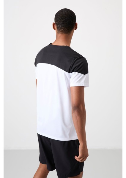Beyaz Polyester Nefes Alan Dokulu İnce Esnek Standart Fit Erkek Performans T-Shirt - 88386