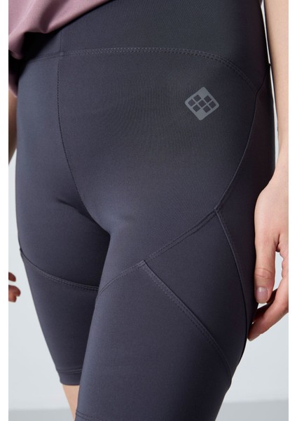 Antrasit Polyester Esnek Standart Fit Performans Kadın Biker Tayt - 91013